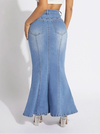 Denim Elegant Regular Fit Denim Skirt