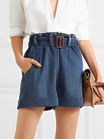 Urban Loose  Plain Denim  Pockets Shorts