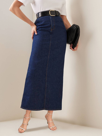 Lightweight Plain Micro-Elasticity Loose Urban Denim Long Skirt
