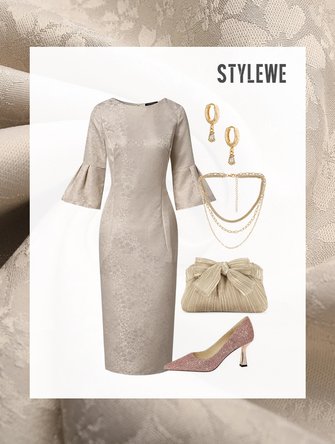 Plain Regular Fit Elegant Midi Dress Wedding