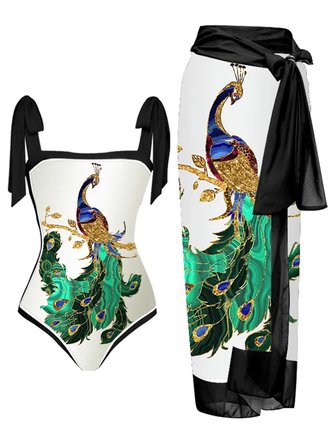 Animal Vacation Square Neck One Piece With Cover Up