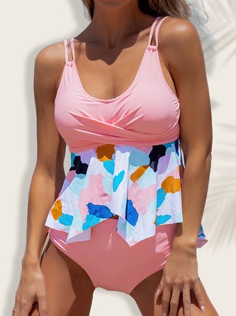 Vacation Floral Printing Scoop Neck Tankini