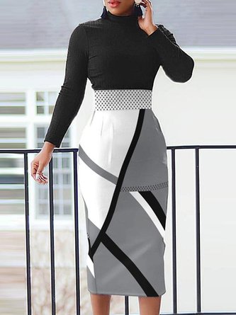 Plus Size Turtleneck Elegant Geometric Regular Fit Dress