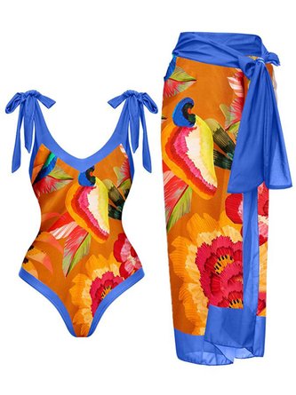 Casual Abstract Printing One Piece With Cover Up