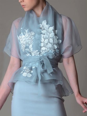 Shawl Collar Elegant Floral Short Sleeve Kimono