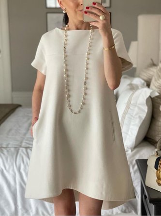 Plain Elegant Loose Short Sleeve Mini Dress