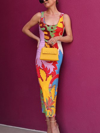 Abstract Vacation Tight Maxi Dress With No Belt