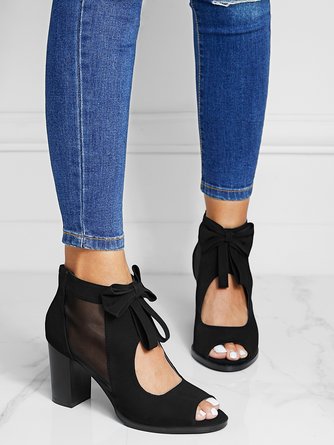 Elegant Bowknot Mesh Peep-Toe Chunky Heel Sandals