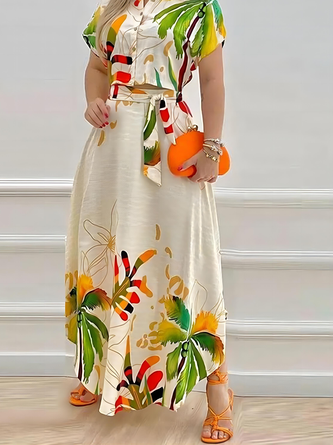 Floral Regular Fit Casual Maxi Polyester Skirt