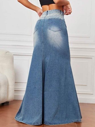 Denim Plain Casual Denim Skirt