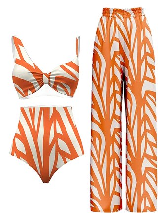 Vacation Abstract Printing  Notched Bikini With Cover Up