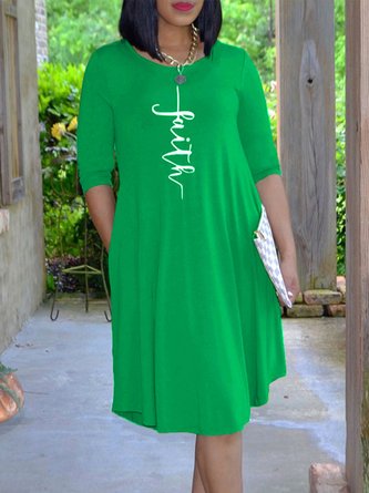Half sleeve Text Letters Crew Neck Casual Dress