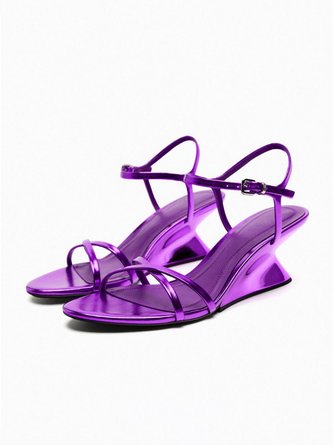 Purple Cross Strap Wedge Sandals