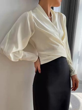 Plain V Neck Regular Fit Elegant Blouse