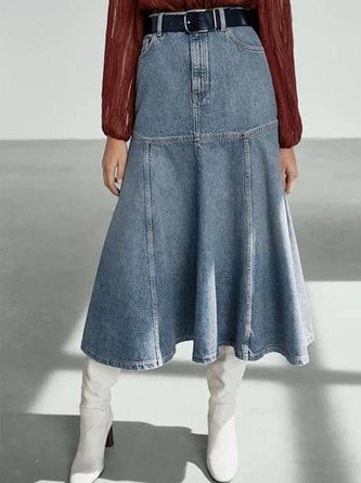 Plain Regular Fit Elegant Denim Skirt