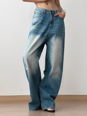 Long Casual Plain Denim Regular Fit Jeans