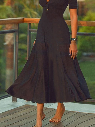 High Elasticity Crew Neck Short sleeve Elegant Midi Dress