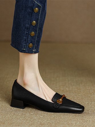 Classic Fit Faux Leather Metal Buckle Loafers