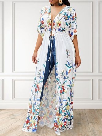 Loose Casual Floral Others Kimono