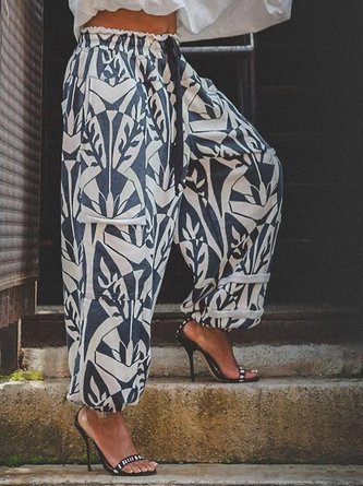 High Waist Casual Geometric Regular Fit Pants