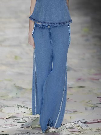 Denim Loose Casual Plain Jeans