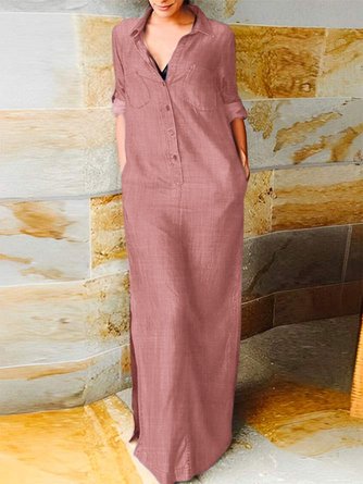 Faux Denim Shirt Collar Casual Loose Denim Dress