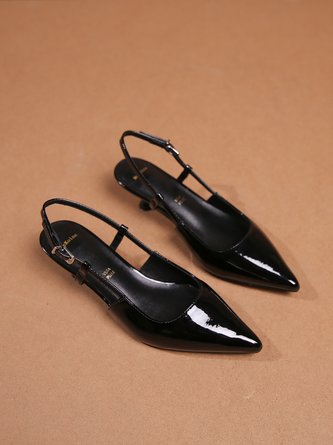 Black Patent Leather Urban Design Mid Heel Back Empty Shoes