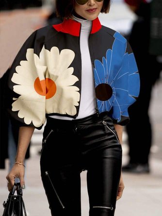 Stand Collar Loose Urban Floral Jacket