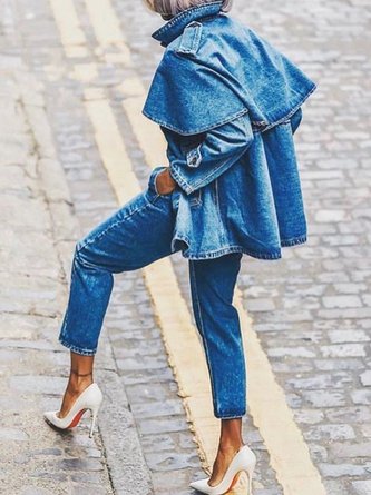 Stand Collar Long Sleeve Urban Denim Coat