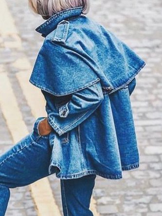 Stand Collar Long Sleeve Urban Denim Coat