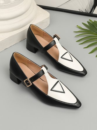 Color Block Adjustable Buckle Urban T-Strap Shoes