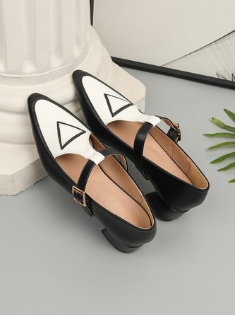 Color Block Adjustable Buckle Urban T-Strap Shoes