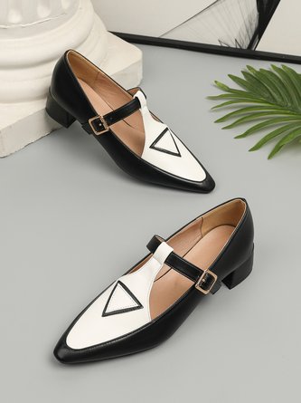 Color Block Adjustable Buckle Urban T-Strap Shoes