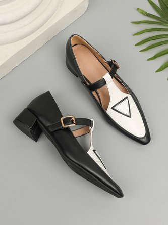 Color Block Adjustable Buckle Urban T-Strap Shoes