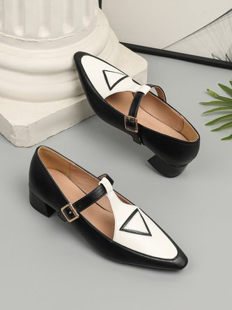 Color Block Adjustable Buckle Urban T-Strap Shoes