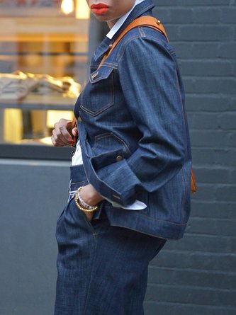 Urban Shirt Collar Pockets Long Sleeve Denim Coat