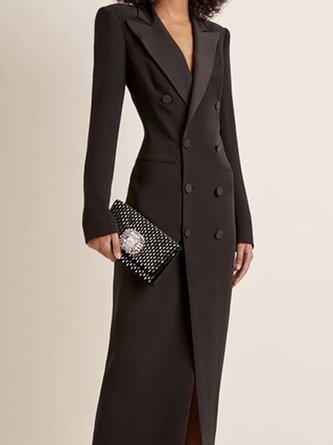 Urban Lapel Collar Long Tuxedo Dress