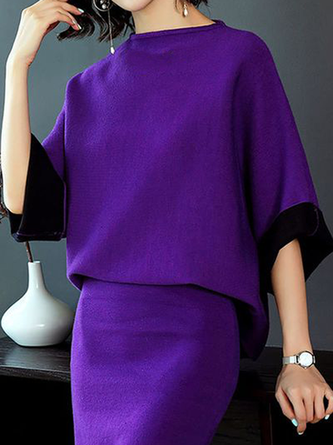Plus Size High Elasticity Elegant Short Sleeve Stand Collar Sweater