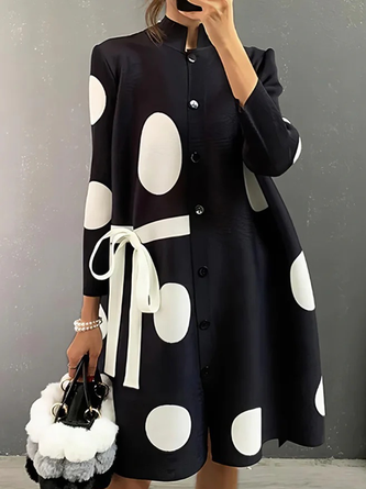 Plus Size Three Quarter Sleeve Polka Dots Elegant Loose Dress With Belt