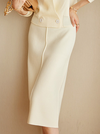 High Elasticity Plain Elegant Regular Fit Midi Skirt
