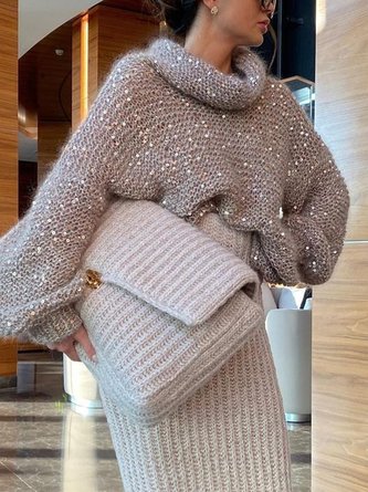 Elegant Long Sleeve Plain Loose Sweater