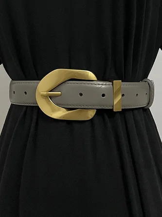 Ladies Leather Large Metal Buckle Belt