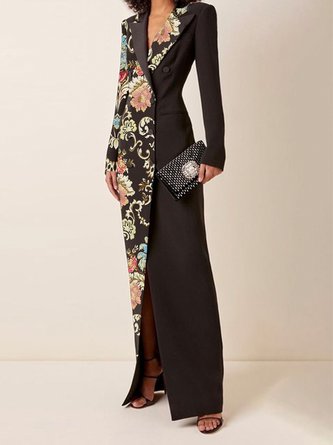 Floral Regular Fit Urban Long Sleeve Maxi Dress With No Belt