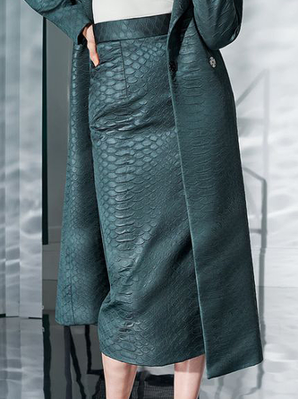 Regular Fit Elegant Pu Leather Midi Skirt
