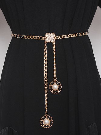 Elegant Flower Imitation Pearls Braided Waist Chain