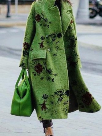 Urban Floral Lapel Collar Loosen Long Sleeve Coat