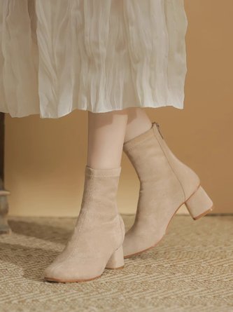 Elegant Minimalist Square Toe Block Heel Boots