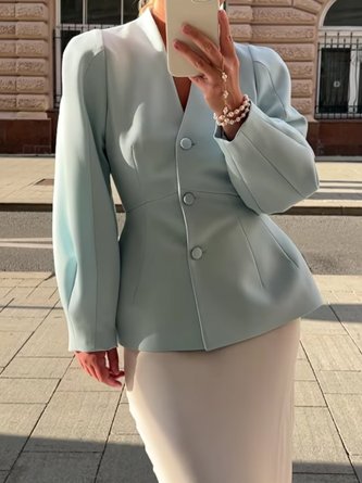Elegant  Plain Regular Fit Buttoned Jacket