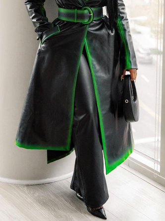 Urban Lapel Collar Regular Fit Color Block PU Faux Leather Coat