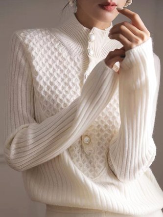 Plain Loose Urban Stand Collar Buttoned Sweater